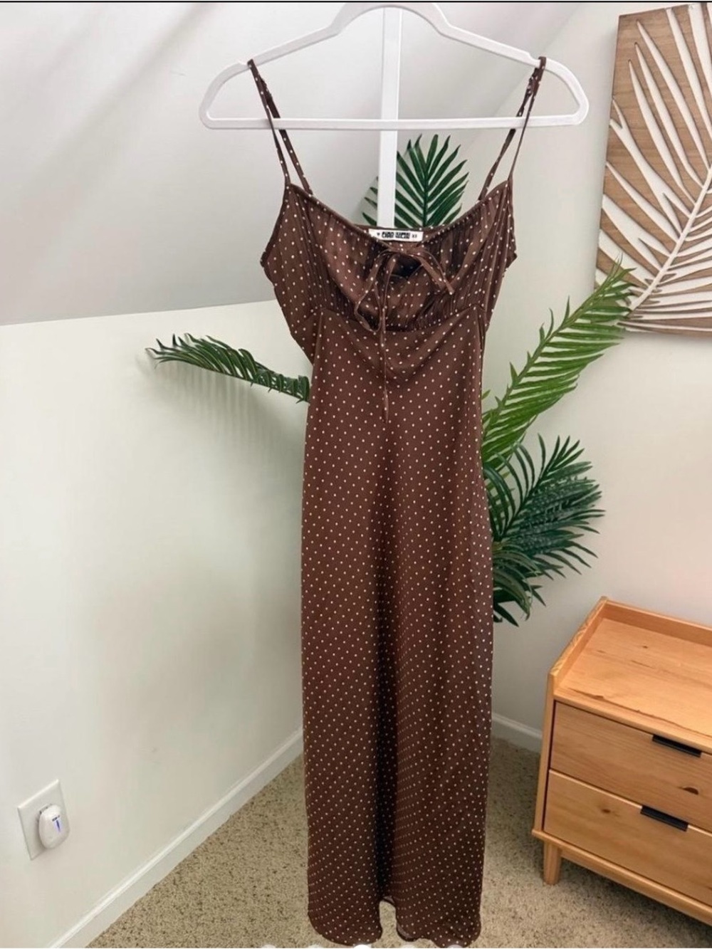 Ciao Lucia Brown Polka Dot Slip Midi Dress - Picture 3 of 5